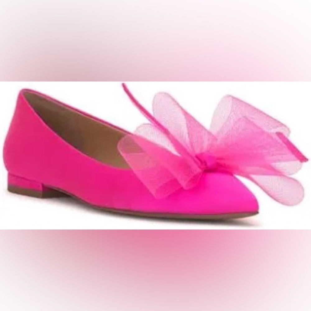 Jessica Simpson Elspeth Valley Pink Hot Satin Bow Flats 8.5 NWT